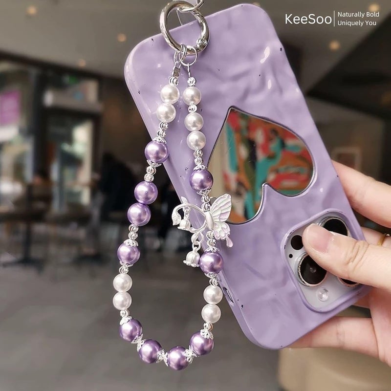 KEESOO Store Korean-Style Pearl Butterfly Phone Charm - Luxe Hands-Free Elegance, Universally Compatible with iPhone & Android, Radiating Timeless Charm, Purple - Image 5